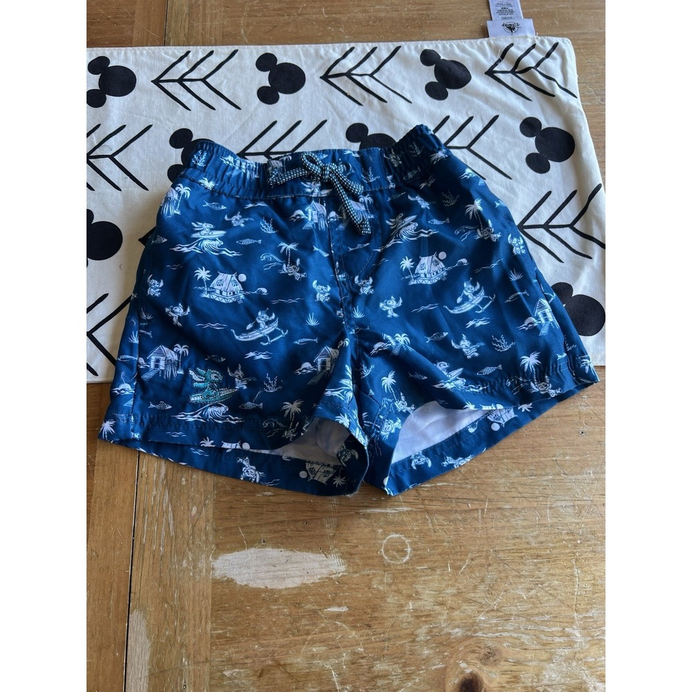 Disney Store Stitch Boy's Youth Size 4 Swim Trunk Palm Trees Print